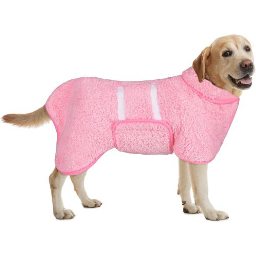 Bienbee Dog Bathrobe, Quick Drying Super Absorbent Dog Robes for After Bath, Warm Keeping Dogs Towel, Dogs Bath Supplies, Pink L