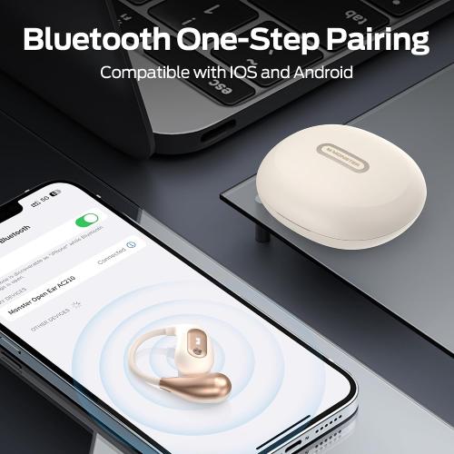 Color Pink Monster Open Ear AC210 Headphones, Bluetooth 5.4 Earphones Stereo Sound, Wireless Headphones 30 Hours Playback, Type-C Charging, HD Clear Calls, Touch Control, IPX5 Waterproof Open Ear Earbuds,