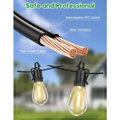 Size 50FT Outdoor String Lights with 25 Shatterproof S14 Vintage Edison Bulbs E12 Sockets,2700K Dimmable Outdoor Lights,IP55 Waterproof LED String Lights for Outside, Patio, Garden, Backyard,Bistro