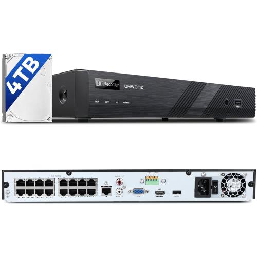 ONWOTE 12MP 16 Channel PoE NVR (Built-in 16 PoE Ports), 4TB HDD Included, Smart AcuSearch, Only Work with ONWOTE PoE IP Cameras, 16CH 6K 4K 8MP NVR Security Video Audio Recorder, 2 SATA Support 20TB