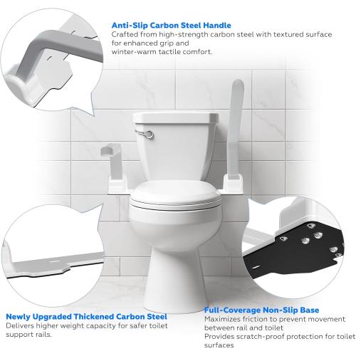 ZEAGUS Toilet Safety Rails for Seniors,500lb Heavy-Duty Toilet Safety Frame,Grab Bars,60° Adjustable & Space-Saving Toilet Assist Arms,Toilet Handles for Elderly,Disabled,and Mobility Impaired