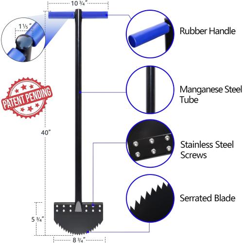 One-Piece Size 40in Manual Edger Lawn Tool with Spring Steel Blade Manganese Steel Border Edger for Landscaping Rustproof Half Moon Edger with Rubber Handle for Garden Maintenance