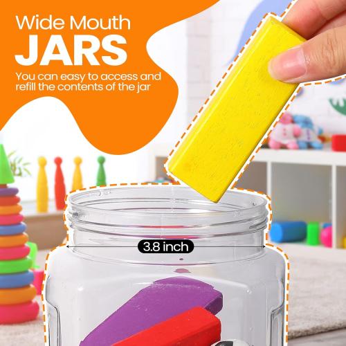 Gerrii 32 oz Plastic Storage Jars with Lids Bulk Clear Grip Containers with Wide Mouth, Wide Mouth Pantry Dry Food Storage Canisters Jars for Flour, Rice, Coffee, Sugar, Honey, Black Lids