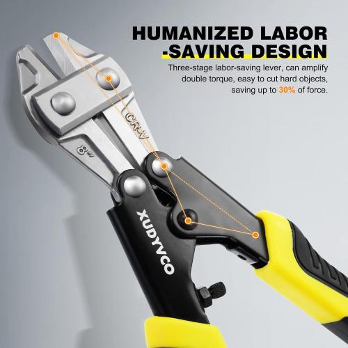 XUDYVCO 8IN Heavy Duty Mini Bolt Cutters with Labor-Saving Spring | Wire Cable Cutters with Non-Slip Handle, Powerful Cutting Capacity Wire Snips Pliers Clippers for Chain Mesh Screw Rivets
