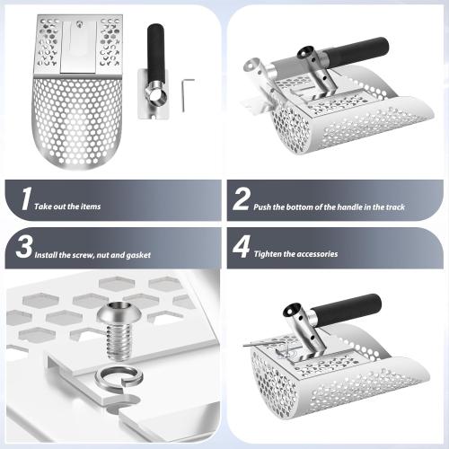 GADFISH Sand Scoop for Metal Detecting, Heavy Duty Metal Detector Beach Finds Scoop, Stainless Steel Metal Detecting Tool Digging Shovel Fast Sifting Stainless Steel Shovel