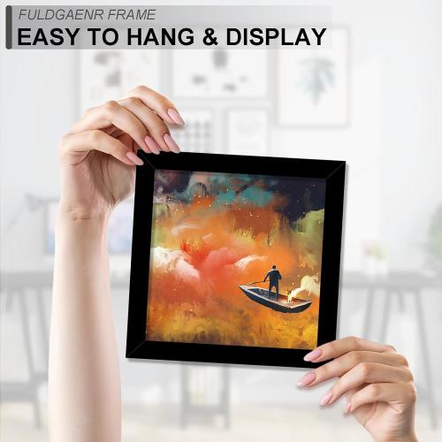 FULDGAENR 4x4 Picture Frame Set of 4, Black Frames for 4 x 4 Inch Photo Poster Certificate, High Transparency Wall/Tabletop Frame with Horizontal Vertical Display (4 Pack | Black | 4x4)