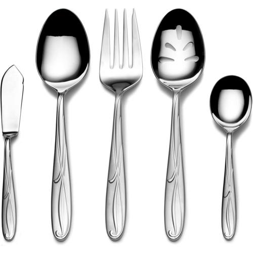 Mikasa Cocoa Blossom 65-Piece Flatware Set for 12, 18/10 Stainless Steel Silverware with Full Service and Serving Utensils, Elegant Floral Design