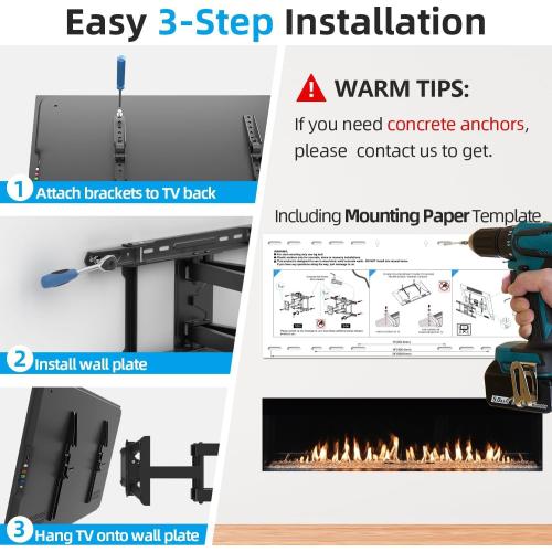 USX STAR Full Motion TV Wall Mount 24 inch Studs for Most 42-86 Inch TVs, Adjustable TV Wall Mount Swivel and Tilt, Loading 110 LBS, Max VESA 600x400mm, Fits 16, 18, 24 Studs