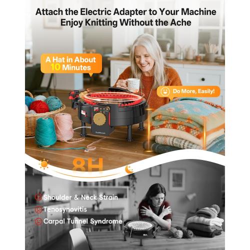 [2025 Upgraded] zestwrench Electric Knitting Machine Adapter for Addi Knitting Machine 46, LCD Panel & Row Counter, Flat/Circular Dual Mode, Variable Speed Motor Accessories for Most Yarns