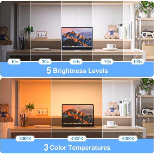 Black WILLED 5W Dimmable Mirror Lights,3 Colors Adjustable Makeup Light with 120 LED,2500mAh Rechargeable Under Cabinet Led,Stick on Touch Light,Magnetic Wall Light for Cabinet,Kitchen,Closet,Bedside,Desk