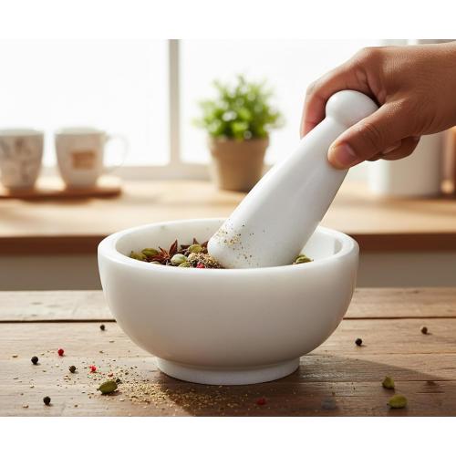 6 Wide (Big Size) Natural Stone Mortar and Pestle Set as Spice Grinder Medicine Masher - Okhli and Musal (White)