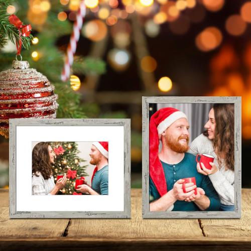 BSRHOMR 12x16 Picture Frame with Mat, Distressed Gray Photo Frame 6 Pack with 11 x 14 Mat, Display Table Top or Wall Mount for Home Decor