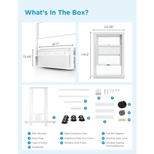 Midea 8,000 BTU U Shaped Smart Inverter Window Air Conditioner - Cools 350 Sq Ft, Ultra Quiet with Open Window Flexibility - Alexa/Google Assistant Compatible - 37% Energy Savings, Remote (Updated)