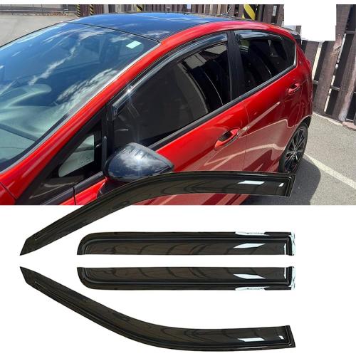4pcs Out-Channel Window Deflectors for Ford Fiesta Hatchback 09-19 94547 | Outside Mount Adhesive Guards No-Drill Install Reduce Wind Noise Tape-On Acrylic Dark Smoke Rain Guard Shades Sunproof Visors