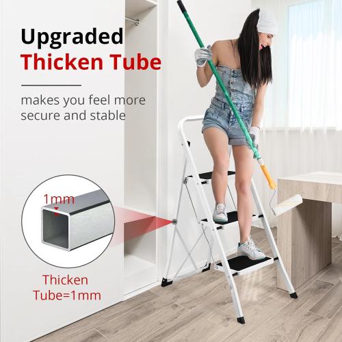 HBTower Step Ladder Folding Step Stool for Adults with Anti-Slip Pedal,330 lbs Capacity for Kitchen, Home,White