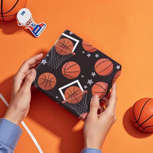 WRAPAHOLIC Basketball Wrapping Paper - Mini Roll - 17 Inch x 9.8 Feet - Classic Basketball Sports Wrapping Paper Perfect for Birthday, Basketball Lover, Sports Party