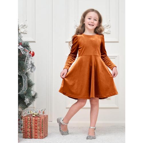 Miipat Toddler Girls Velvet Dress Ruffle Fall Winter Dress Long Sleeve Elegant Wedding Party Dress 4-5T