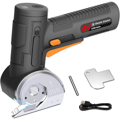 2026 Upgraded Cordless Electric Scissors - 1.84Larger Tungsten Blade & Wider Head, 1/3 Max Thickness & 320RPM High Speed, Dual-Side Safety Lock, Cardboard Cutter for Cardboard, Fabric - Black