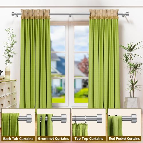 2 Pack Curtain Rods for Windows 32-60 Inch, 1 Inch Adjustable Silver Curtain Rod Set with Brackets, Easy Install