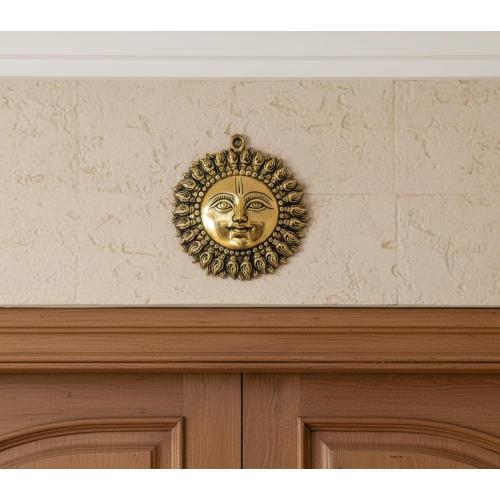 StonKraft Brass Wall Hanging Sun Face Idol | Surya Dev Bhagwan Metal Wall Decor | Art Sculpture for Home & Office Decor for Positivity, House Warming Gift – 6.25 Inches, Golden