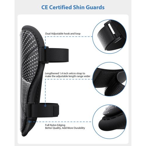 Shin Guards Soccer Kids Youth, CE Certified Airsfish Shin Guard Protection Gear for 2-18 Years Old Boys Girls Teenagers High Impact Resistant Breathable Comfortable 1 Pair 4 Sizes