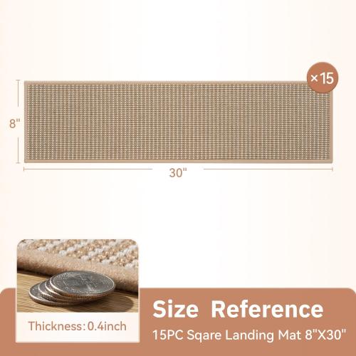 15PC Jute Stair Treads for Wooden Steps-Stairs Carpet Non Slip-Peel and Stick Stair Treads Indoor, Adhesive Staircase Step Treads Residue Free, Durable Natural Stair Runner Rug,8x30 Beige