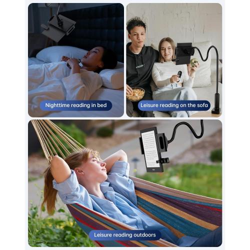 Kindle Holder with Remote Page Turner | Hands-Free Stand for Reading in Bed or Desk – Compatible with Kindle Paperwhite, Oasis, iPad, iPhone, and More | Fits Devices from 4.5” to 10”