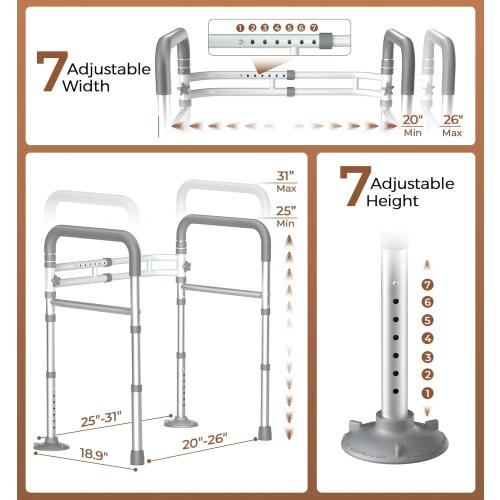 Toilet Safety Rails for Seniors, Adjustable Toilet Handles for Elderly and Disabled, Foldable Handicap Toilet Safety Frame Fit Any Toilets (350 LB)