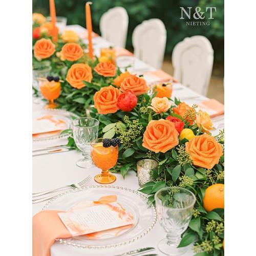 N&T NIETING Artificial Roses Flowers, Fake Glitter Flowers Burnt Orange Roses Perfect for DIY Wedding Bridal Bouquets Centerpieces Bridal Shower Party Home Flower Arrangement Decorations, 25Pcs