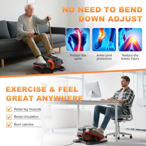 Low Impact Mini Under Desk Elliptical Quiet Electric Leg Exerciser | Compact portable under desk elliptical with non-slip mat, quiet motor for home office. Leg trainer gift for seniors mom dad