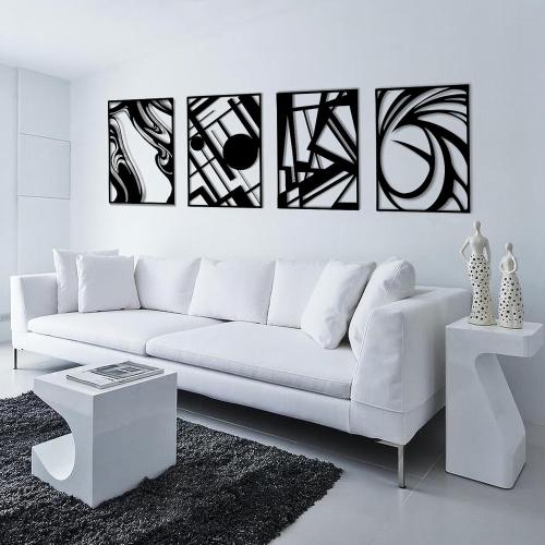 Pymin 4 Pack Modern Metal Abstract Wall Art, Minimalist Matte Black Single Line Art Décor, 3D Sculptures Textured Hanging Wall Home Decor and Shadow Effect Wall Decor for Living Room, 22.5x15.7