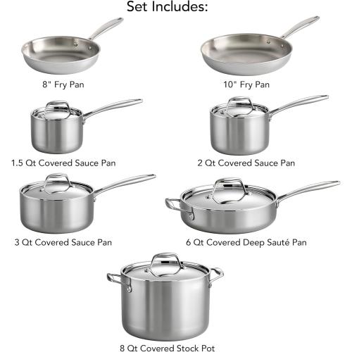 Tramontina Signature Tri-Ply Clad Stainless Steel 12-Piece Cookware Set with Lids, Pots and Pans Kitchen Set, Induction-Ready, Dishwasher-Safe, NSF-Certified, Made in Brazil