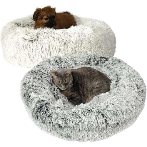 Dog and Cat Bed Super Plush Cuddler Round Soft Comfortably Stuffed Choose Size and Color (Medium/Large - Cream)