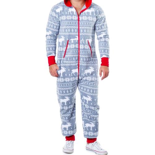 Men Hooded Fleece Pajamas Funny Graphic Loungewear 1-Piece Jumpsuit Sleepwear Homewear Romper