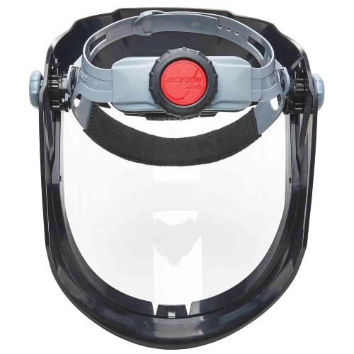 Black Jackson Safety Lightweight MAXVIEW Premium Face Shield - Mask with 370 Speed Dial Ratcheting Headgear, ANSI Z87.1, for Work, Grinding, Cutting - Anti Fog Coating - Clear Tint