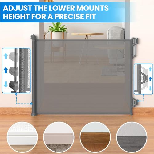 Grey Retractable Safety Baby Gate or Mesh Dog Gate,Durable Portable Mesh Retractable Gate,Easy to Use for Stairs, Doorways, Hallways, Indoor, Outdoor, 33.5 Tall, Up to 45 Wide, Gray