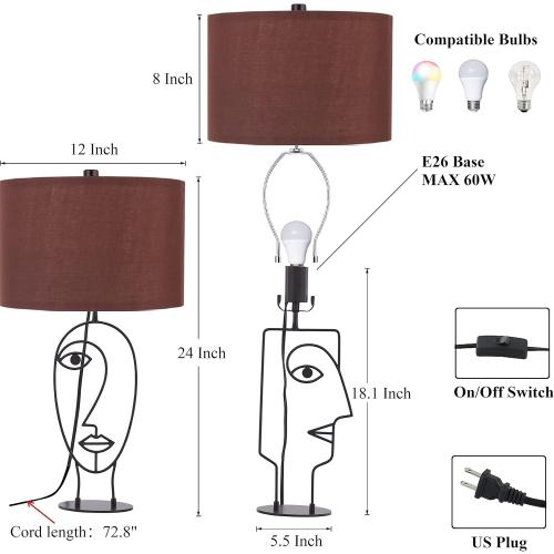 WOXXX Table Lamps for Living Room Set of 2 Industrial Farmhouse Table Lamp with Brown Shade Modern Black Table Lamps for Bedroom Office Kids Room Home Nightstand Lamps Bedside Lamp Desk Lamp (2 Pack)