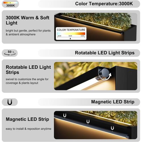 Size 30 L Black LED Metal Planter Flower Box Vibe LED Lighting Strips ×2 Galvanized Steel Trough Shelf Grow Drainage Holes Indoor Space Rectangular Outdoor Patio Garden Decor Plant Herbs Houseplants