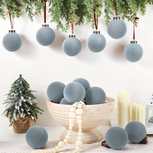 Liliful 15 Pcs Velvet Christmas Balls Bulk Flocked Christmas Tree Ball Ornaments Plastic Xmas Decorative Hanging Ornaments(Dusty Blue,3.15 Inch)