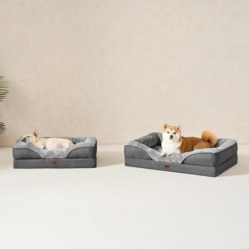 EHEYCIGA Memory Foam XXL Dog Bed for XLarge Sized, Extra Large Orthopedic Dog Sofa with Sides and Waterproof Liner, Washable Bolster Pet Couch with Removable Cover, 52x41x8 Inch, Grey
