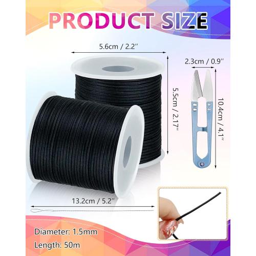 2 Rolls FIVEIZERO Black Elastic Bracelet String Total 330 Feet,1mm,1.2mm,1.5mm Elastic Cord for Beading Stretchy String with Beading Needle for Bracelets, Sewing, Necklace, Jewelry Making and Crafts