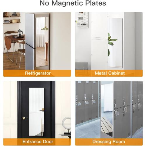 brisafe Magnetic Nano Non-Glass Wall Mirror, No Drill Ultra Light Strong Adhesive Mirror for Refrigerator, Glass Wall & Wood Door, 16 x 55 Inches, Silver