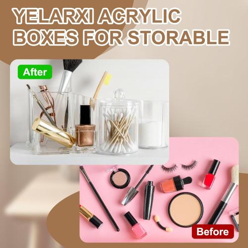 Acrylic Box with Lid, 4.33 x 4.33 x 1.57 in Acrylic Display Case Plastic Square Cube Container Storage Holder Stackable Bins for Cosmetic Collectible Candy Jewelry(2 Pack, Clear)