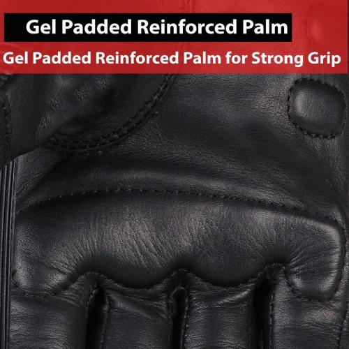 Size Large Black Jackets 4 Bikes Men's Motorcycle Leather Gloves - Cruiser Protective Premium Gloves with Gel Padding, Knuckle & Palm Protection for Street Riding Black L