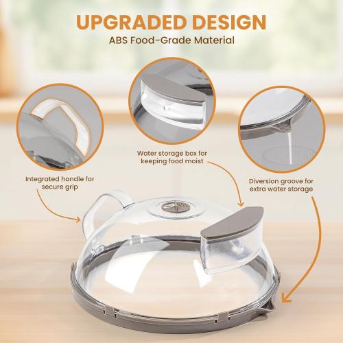 12 Inch Microwave Splatter Cover, Upgraded Microwave Cover for Food with Water Steamer, Integrated Handle, Splatter Guard, Cookware Lid, House Warming Gifts New Home, Grey