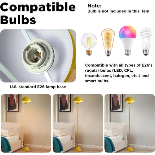 COSYLUX Modern Floor Lamp for Living Room, Industrial Tall Standing Lamp for Bedroom, Metal Shade Reflecting Light Reading Floor Lamp for Office, Nursery Room, Corner(Yellow)