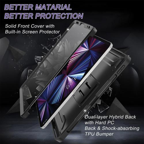 Soke Case for iPad Pro 11 Inch 2022/2021/2020/2018/iPad Air 5th/4th Generation,Built-in Screen Protector - Support 2nd Apple Pencil Charging - Heavy Duty Rugged Protective Kickstand Case - Black