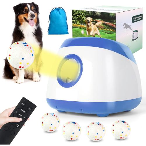 Automatic Ball Launcher for Dogs, 40-80Ft Distance Dog Ball Thrower Launcher, Rechargeable Automatic Dog Balls Launchers with 4 Balls (2.5), Remote Control Thrower for Medium/Large Dogs (Blue)