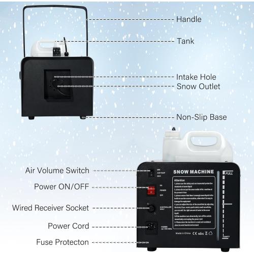 TCFUNDY Snow Machine 1500W Snow Making Machine Snowflake Maker for Christmas Wedding Kids Party Stage Effect with Wired Remote Control