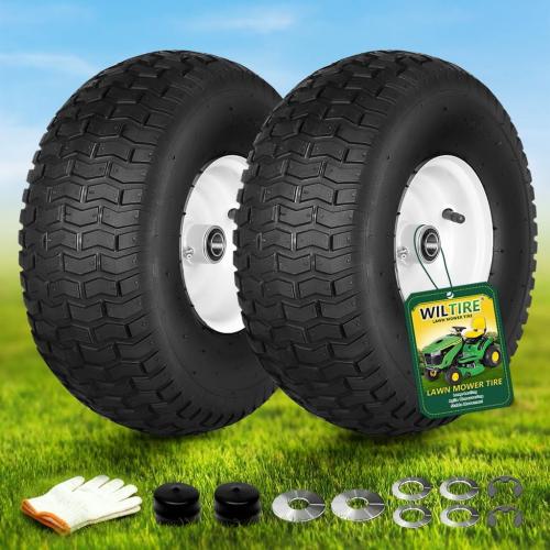 (2-Pack) 15x6.00-6nhs Lawn Mower Tires and Wheel for Riding Lawn Mower Front Tires,15x6-6 Front Tire Assembly Replacement,3/4 Bearing, 3 Centered Hub, 4 Ply Pneumatic
